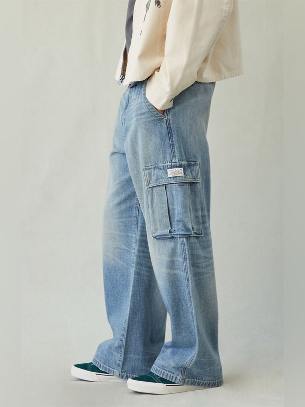 Pacsun Light Wash Baggy Cargo 90s Style Denim Jeans